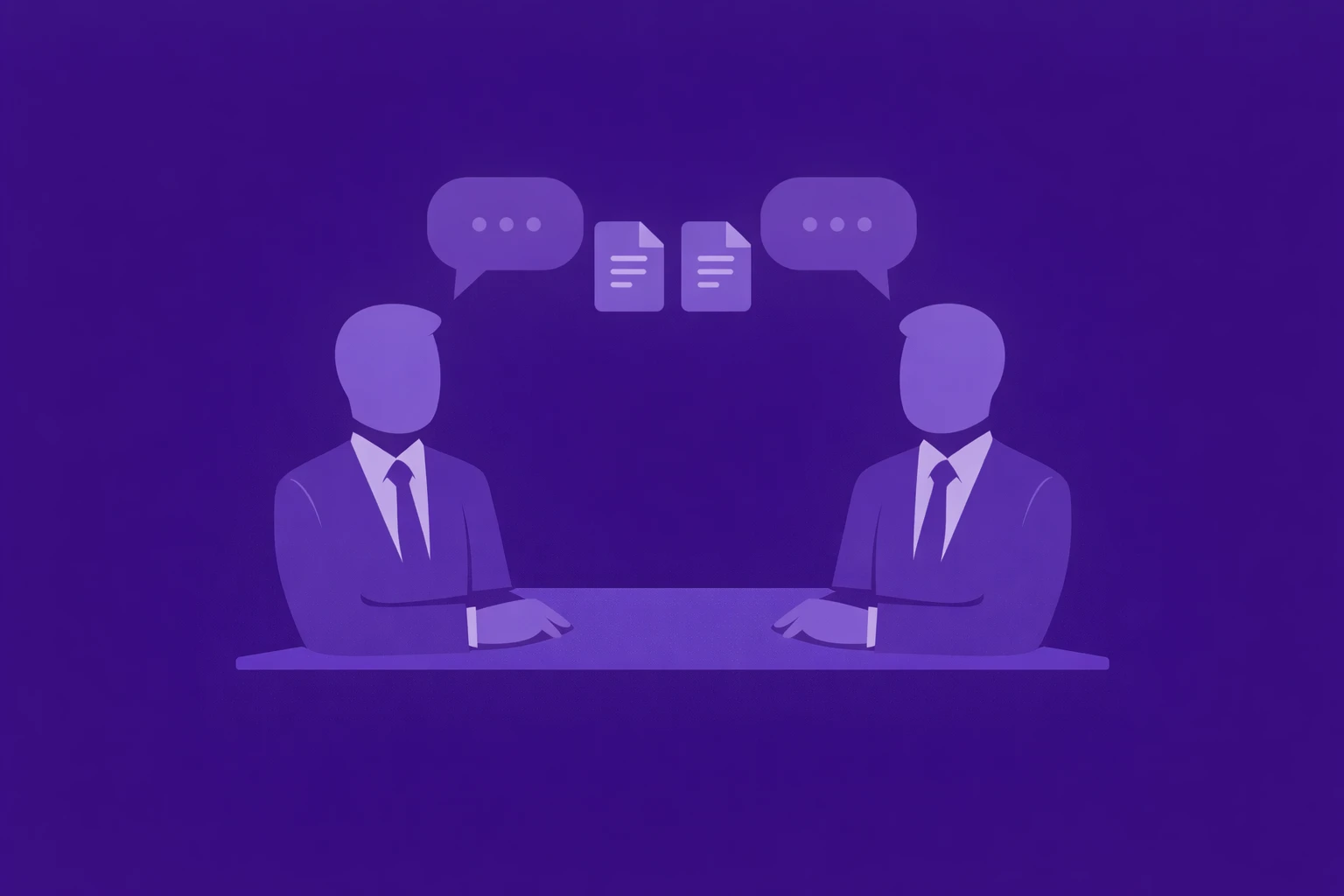Infographic showing two professionals seated across a table with document icons and speech bubbles, illustrating early negotiation signals before formal documentation in a business sale – Future Business Brokers Pty Ltd Melbourne Victoria