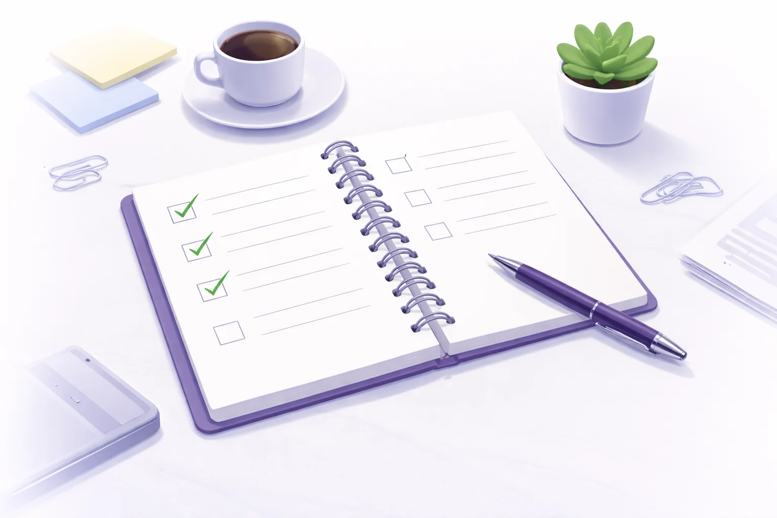 Open notebook checklist with some items ticked and others unfinished, showing calm preparation for a business exit Future Business Brokers Melbourne