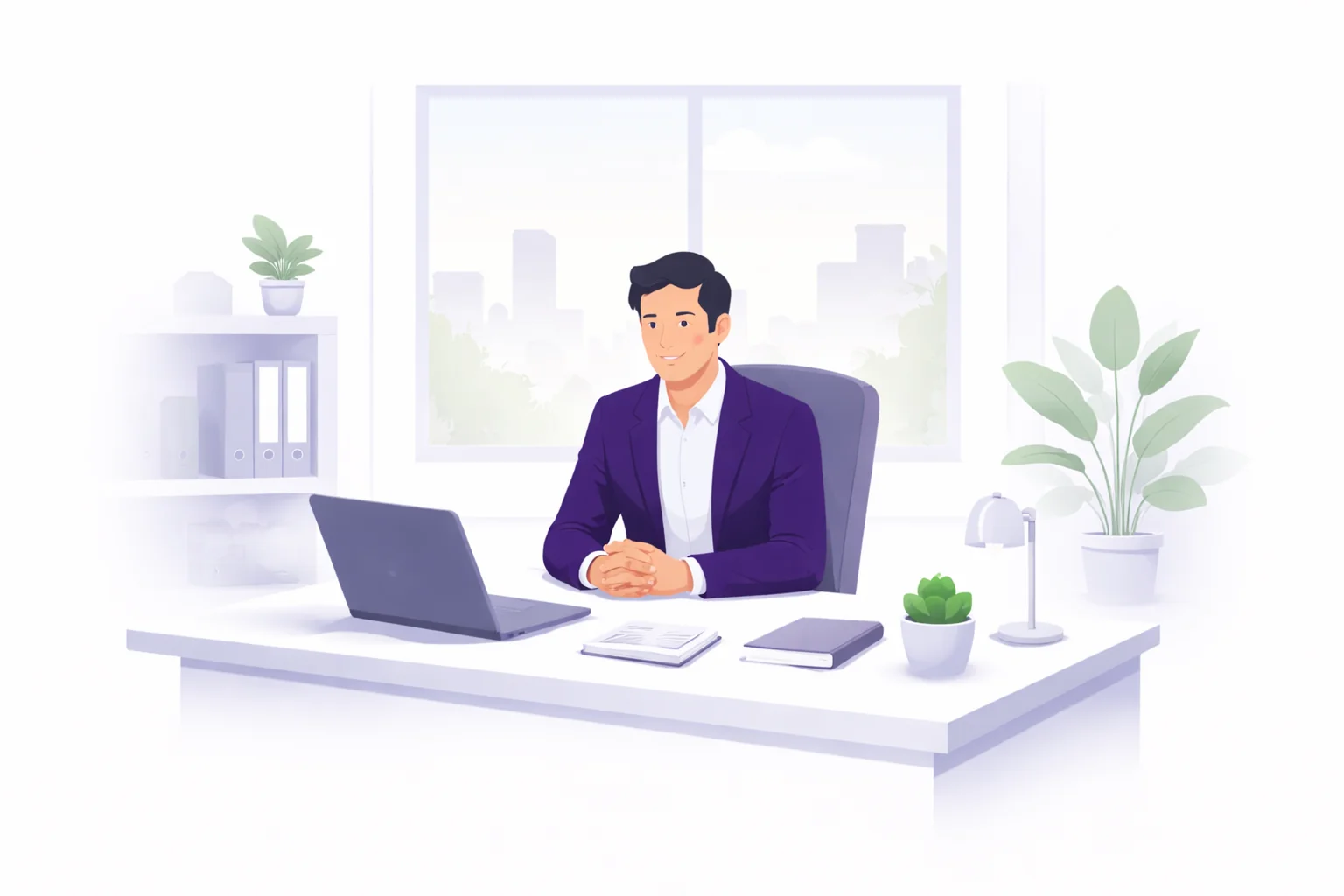 Prepared business owner in a clean workspace with natural light, showing calm confidence and clarity before a business exit Future Business Brokers Pty Ltd Melbourne