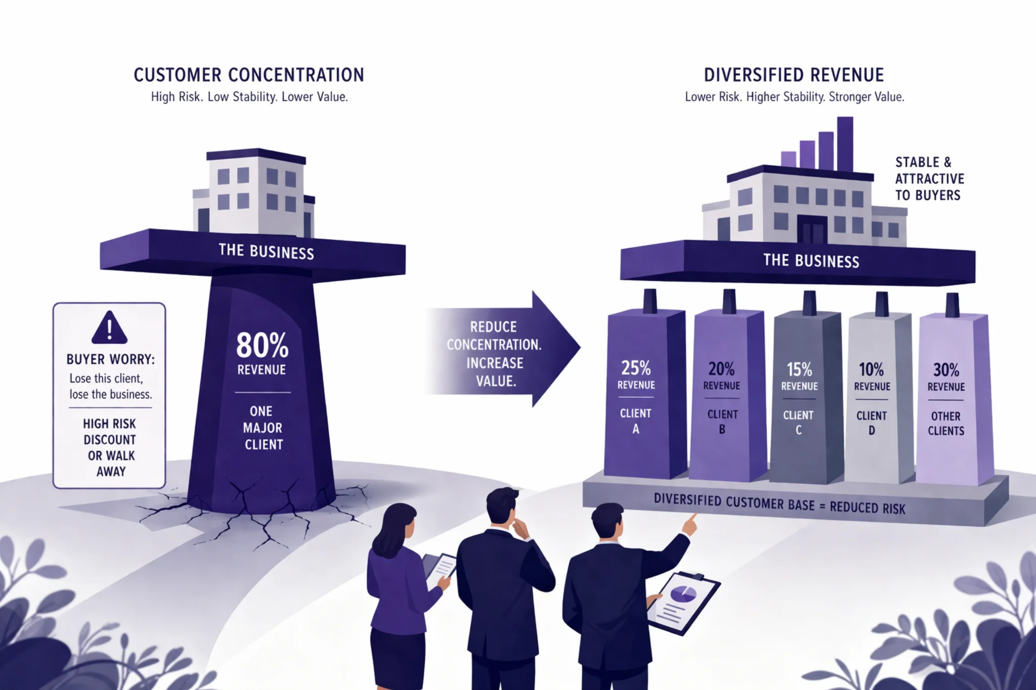 How to reduce customer concentration before a business sale showing diversified revenue improving stability and business value in Melbourne